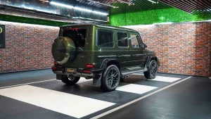 Mercedes G 63 Double Night Package in Olive Green Car Dealership in Dubai
