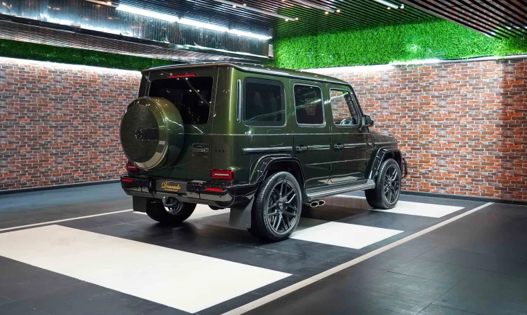 Mercedes G 63 Double Night Package in Olive Green Car Dealership in Dubai