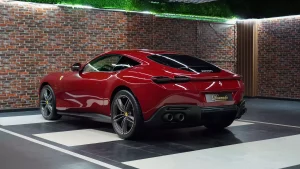 Ferrari Roma in Red Super Car Dealership in Dubai