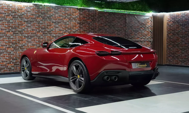 Ferrari Roma in Red Super Car Dealership in Dubai