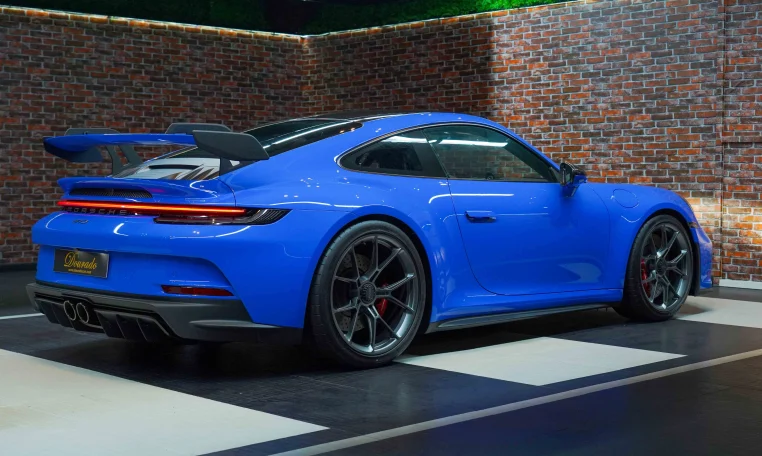 Porsche 911 GT3 in Blue Dealership in Dubai UAE