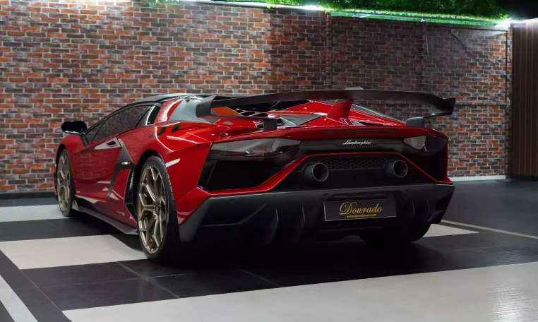 Lamborghini Aventador SVJ Roadster in Red Dealership in Dubai