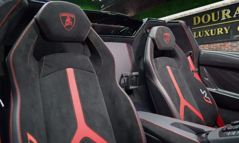 Lamborghini Aventador SVJ Roadster in Red Super Car Dealership in Dubai