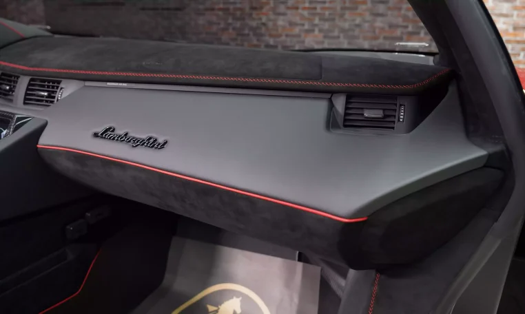 Lamborghini Aventador SVJ Roadster in Red Exotic Car Dealership in UAE