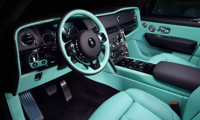 Rolls Royce Cullinan Onyx Concept in Diamond Black & Interior Mint Green Luxury Car Dealership in Dubai
